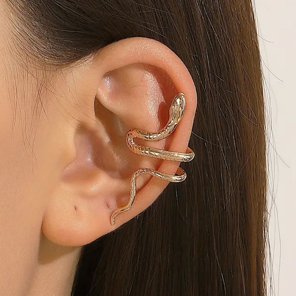 Gold snake cuff earrings A346